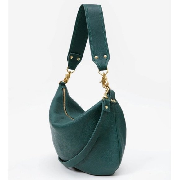 Clare V. Moyen Messenger Convertible Bag NWT Deep Sea Pebble Leather Green - Picture 4 of 7